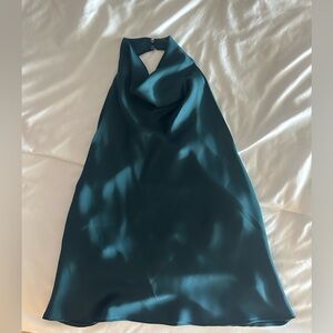 Zara Teal Satin Halter Neck Top